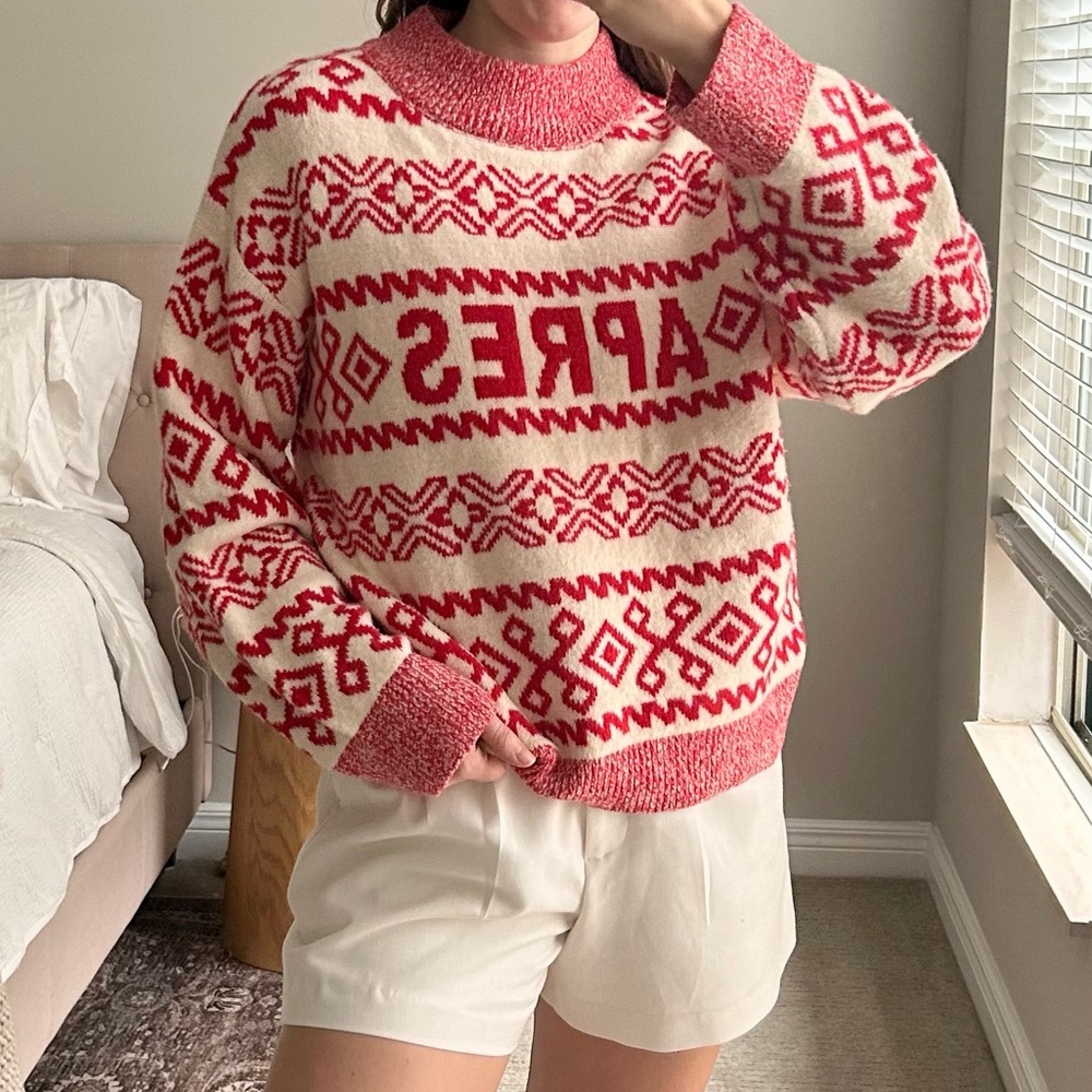 Red and White Patterned Sweater “Apres”